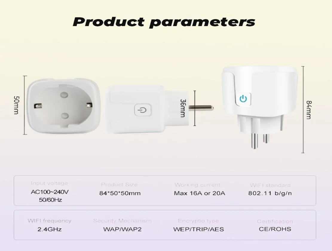 Monitor de energia de energia 16A UE UK 10A US WiFi Adaptador de tomada inteligente SmartLife APP Controle de voz funciona com Alexa Google Home7204894