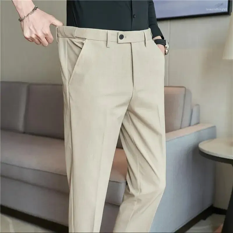 Мужские костюмы, мужские брюки, большие размеры 40, 38, осень 2024, однотонные классические брюки с эластичной резинкой на талии, тонкие брюки для бизнеса и офиса, до щиколотки