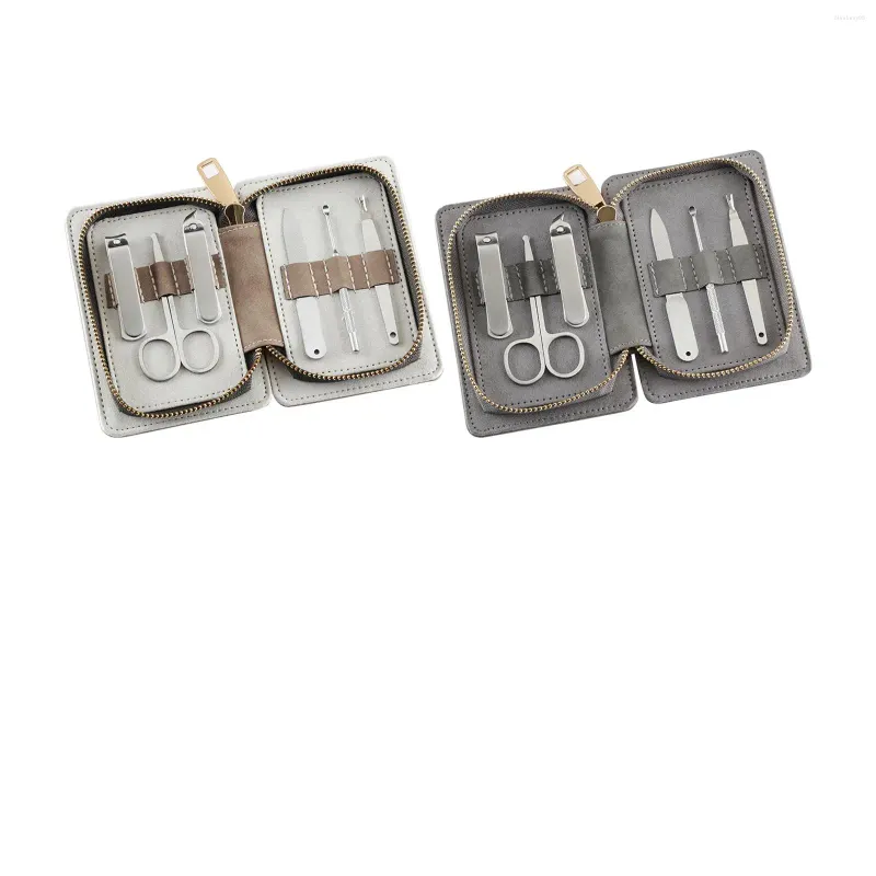 Kit per nail art 6 pezzi Set manicure portatile Strumenti per la cura Acciaio inossidabile con custodia in pelle PU In 1 Kit per pedicure Clippers per la casa