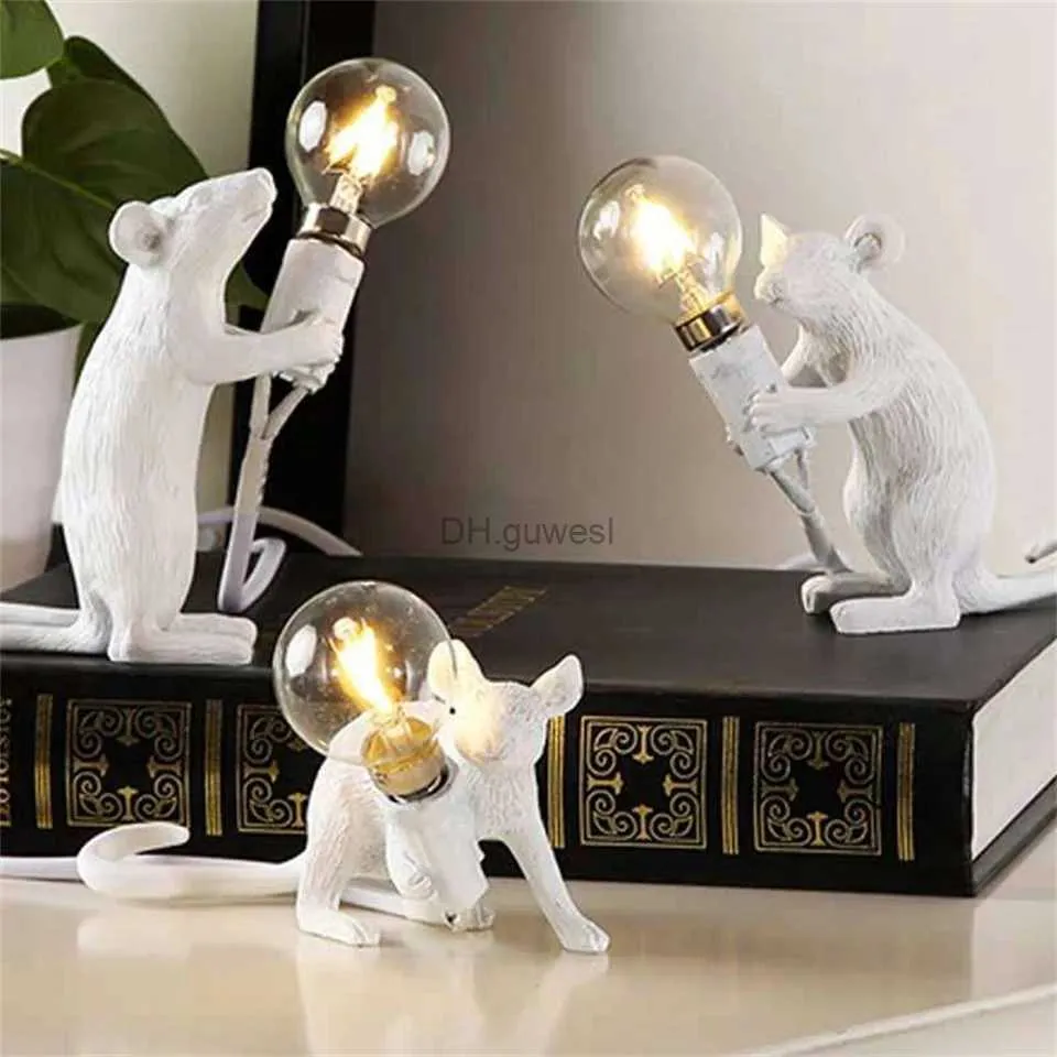 Night Lights Other Home Garden Modern LED Lights Resin Animal Rat Cat Squirrel LED Night Lights Mouse Lamps Home Decor Desk Lamp Lighting Fixtures YQ240207