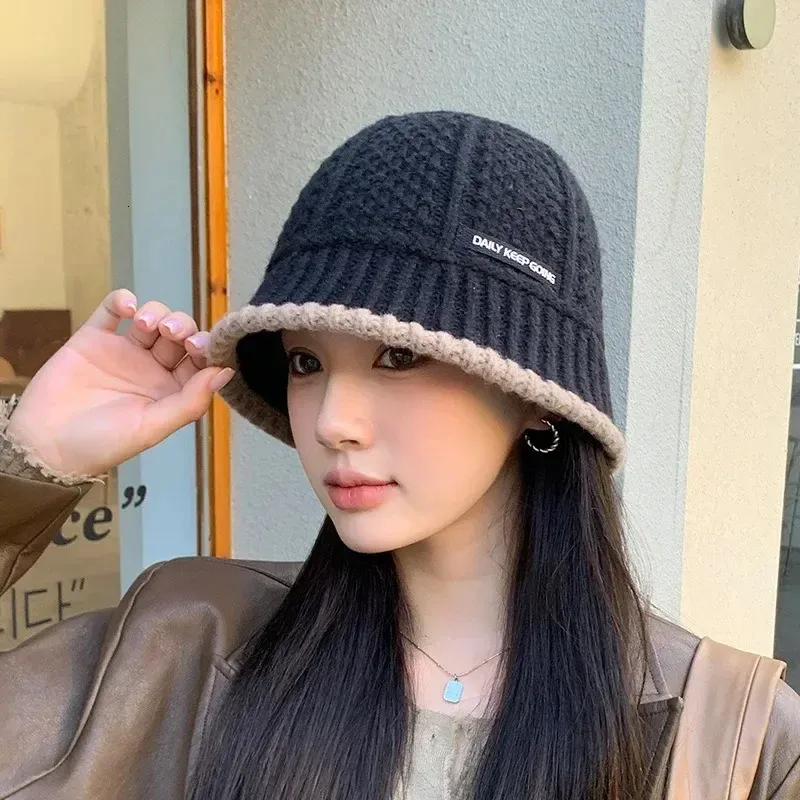 Cappello da donna invernale caldo lavorato a maglia cappello da pescatore caldo cappelli da pescatore moda femminile coreano berretto da donna retrò nero berretto panama per le donne 240127