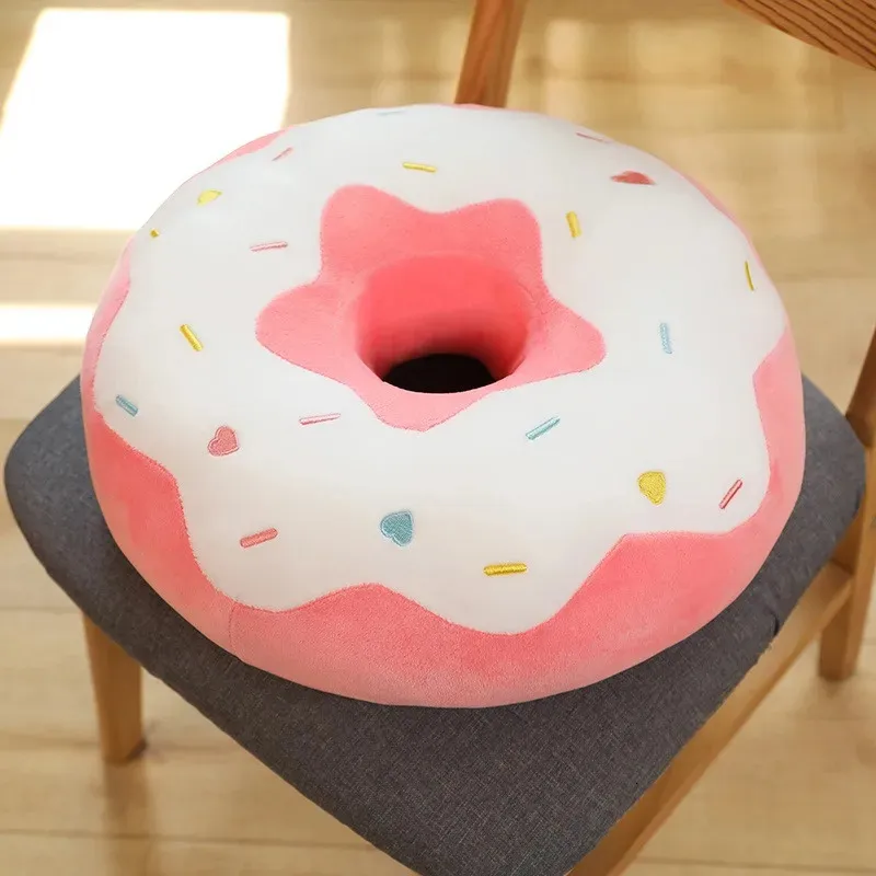 Futurism söta bullar donut mjuk leksak fylld grädde donut plysch kudde simulering mat soffa stol kyna barn flicka gåva 240122