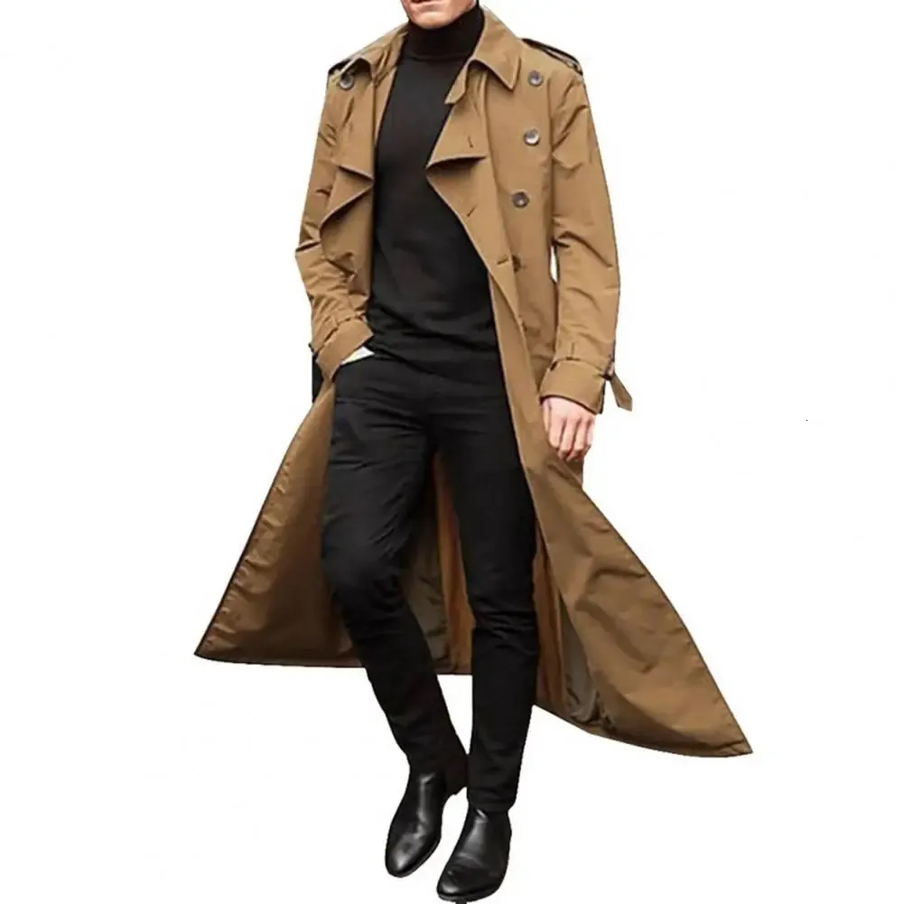 Trench-Coat de Style britannique pour hommes, coupe-vent à revers Double boutonnage, veste longue d'extérieur de Style occidental, automne 240125