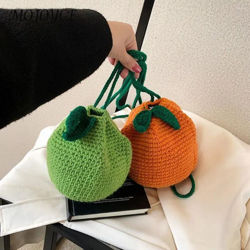 Evening Bags Female Crocheted Purse Drawstring Coin Orange Shape Cute Fruit Pouch Daily Bag For Girls Women