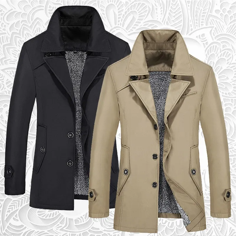 Outono inverno quente blusão para homens e jovens versão coreana fino ajuste comprimento médio casaco de alta qualidade grande M-7XL 240125