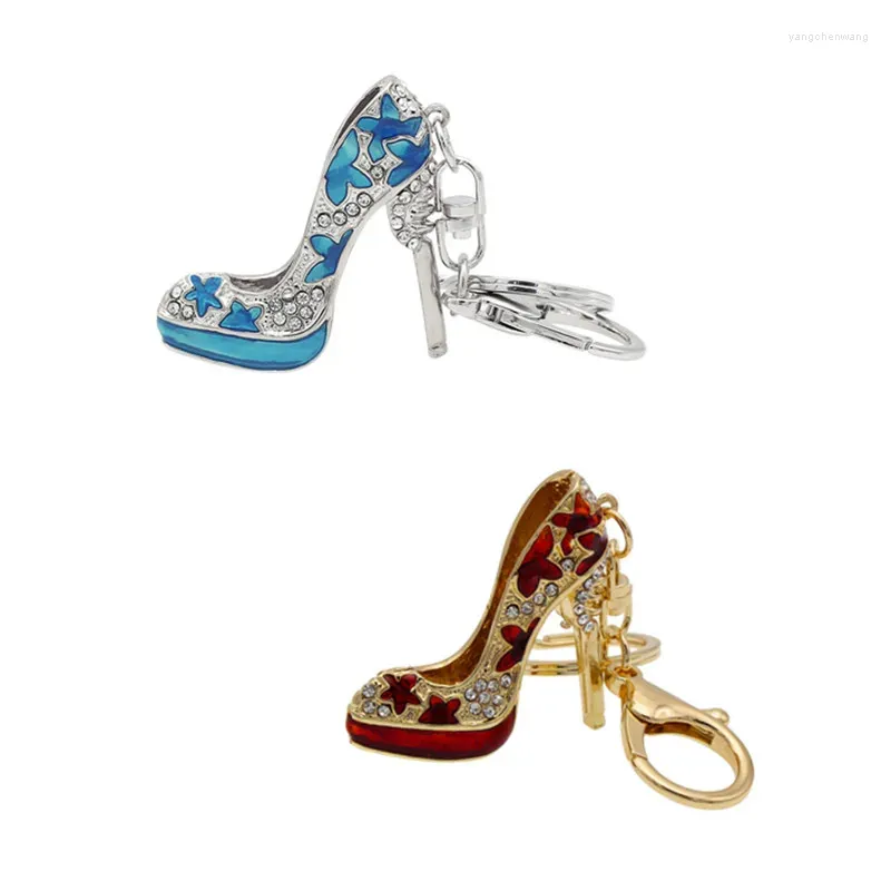 Porte-clés 10 pcs/lot créatif strass porte-clés à talons hauts porte-clés en métal 3D chaussures pour femmes pendentif sac accessoires beaux cadeaux