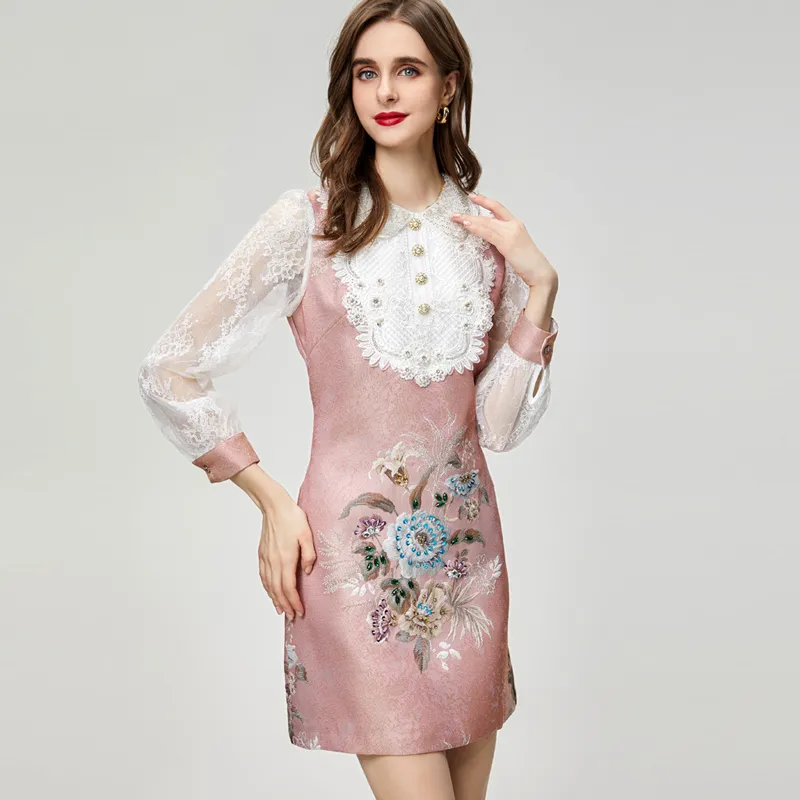 Women Peter Pan Collar Lace Patchwork Embroidery Beaded A-Line Mini Dress  from Dhgate Runway Dresses - price 72.13