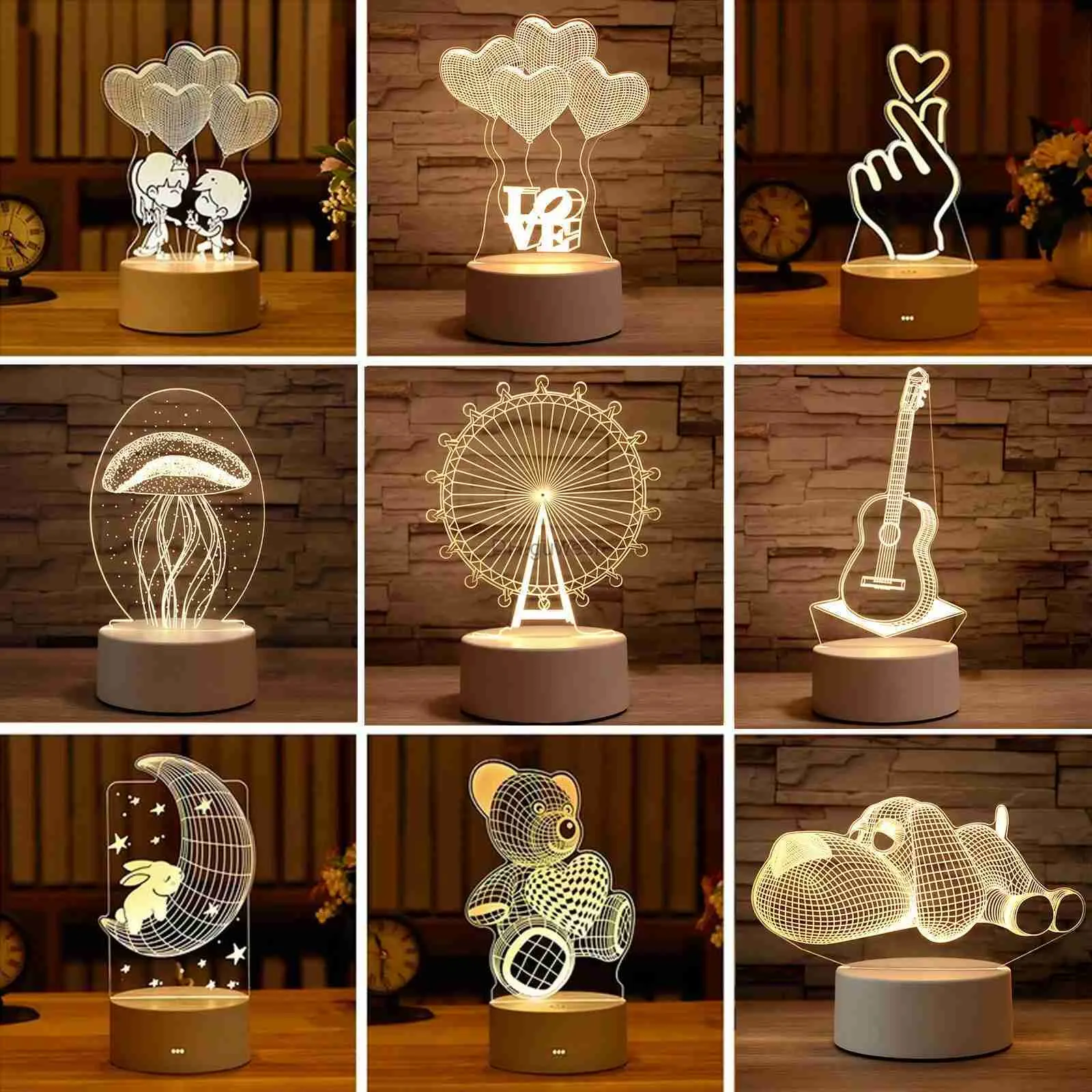 Light Lights Romantic Romantic 3D LAMP Balloon على شكل قلب أكريليك LED LEG LIGHT LIGHT LIGHT LIGH