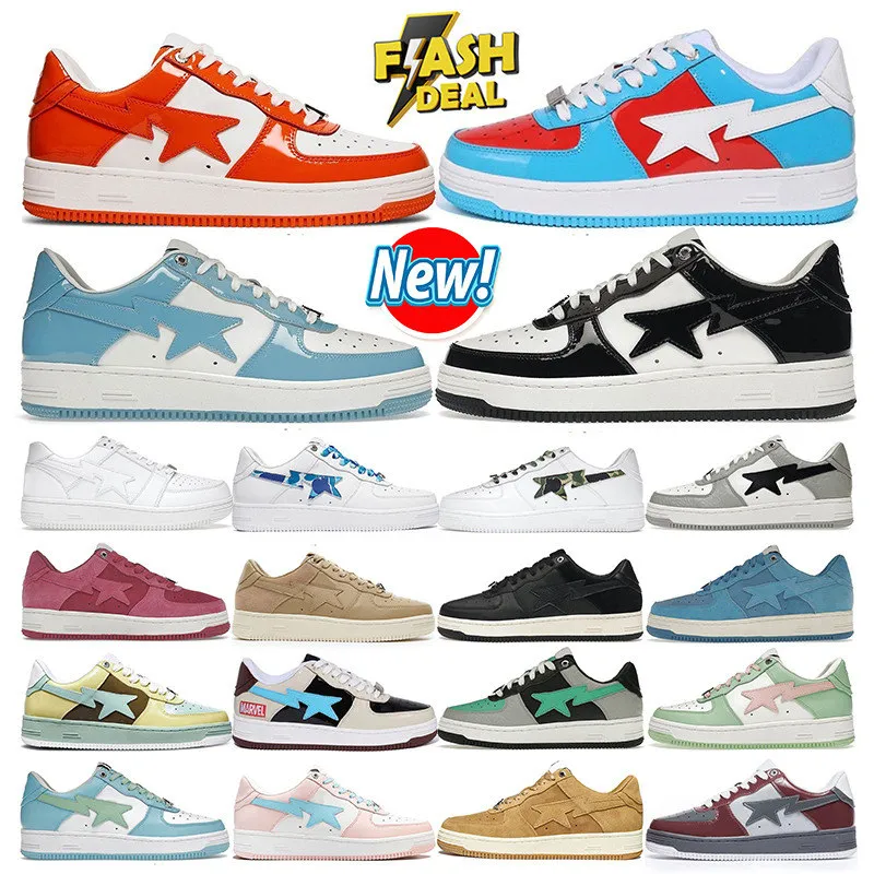 bapestask8 diseñador sta zapatos casuales sk8 bajo hombres mujeres charol negro blanco abc camo camuflaje skate deportes bapely zapatillas de deporte entrenadores al aire libre tiburón