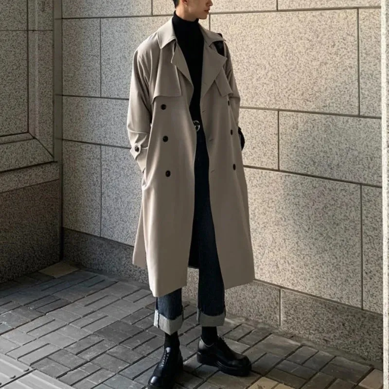 Vårtrenchockar Koreanska mens överrock för manlig lång vindbrytare streetwear mode män kappa yttre slitage kläder 240118