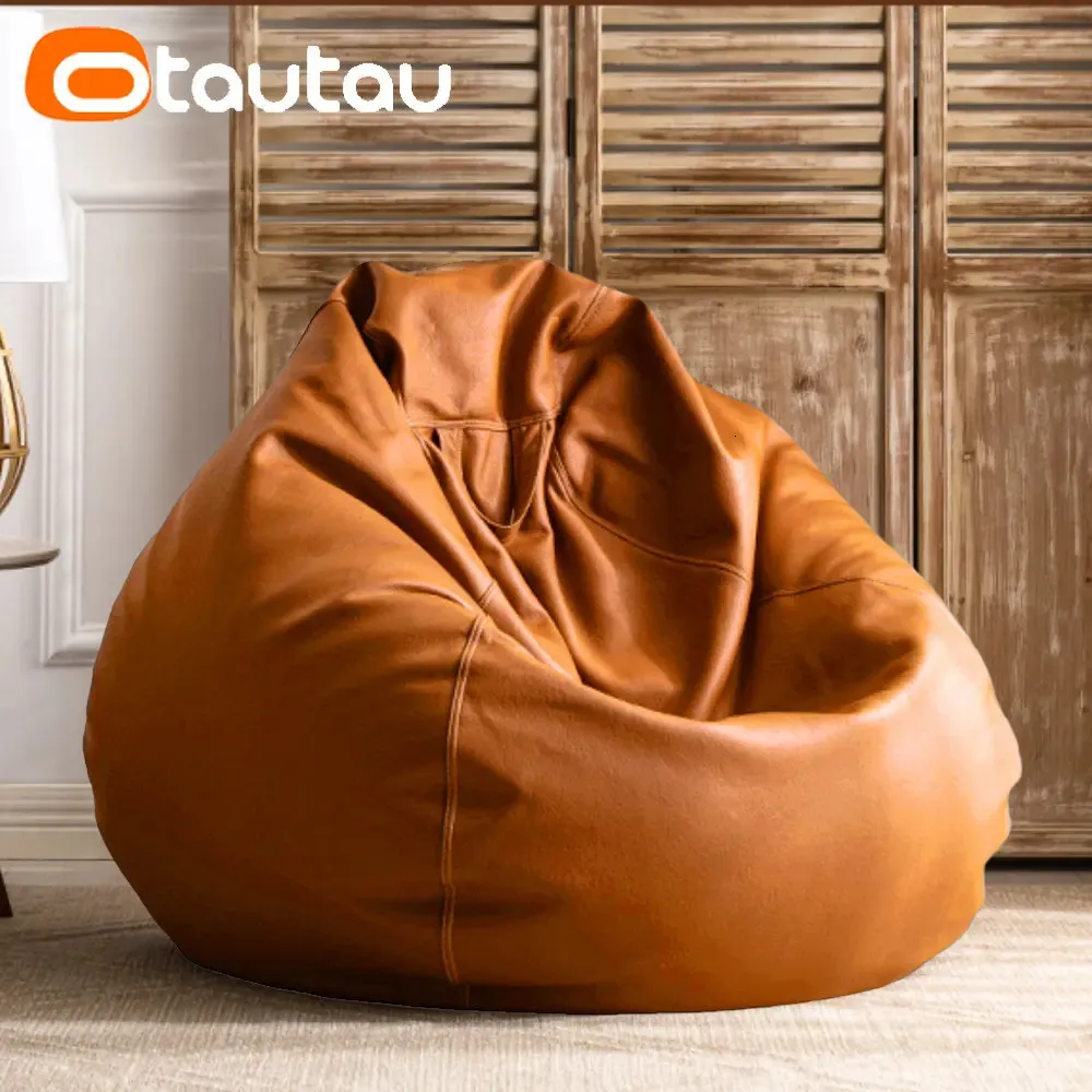 Otautau 2.3-4ft Luxury Bean Bagはフィラーフェイクレザーの防水性レイジーソファープーフチェアアウトドアビーンバッグカウチパフDD004 240118をカバーしていません