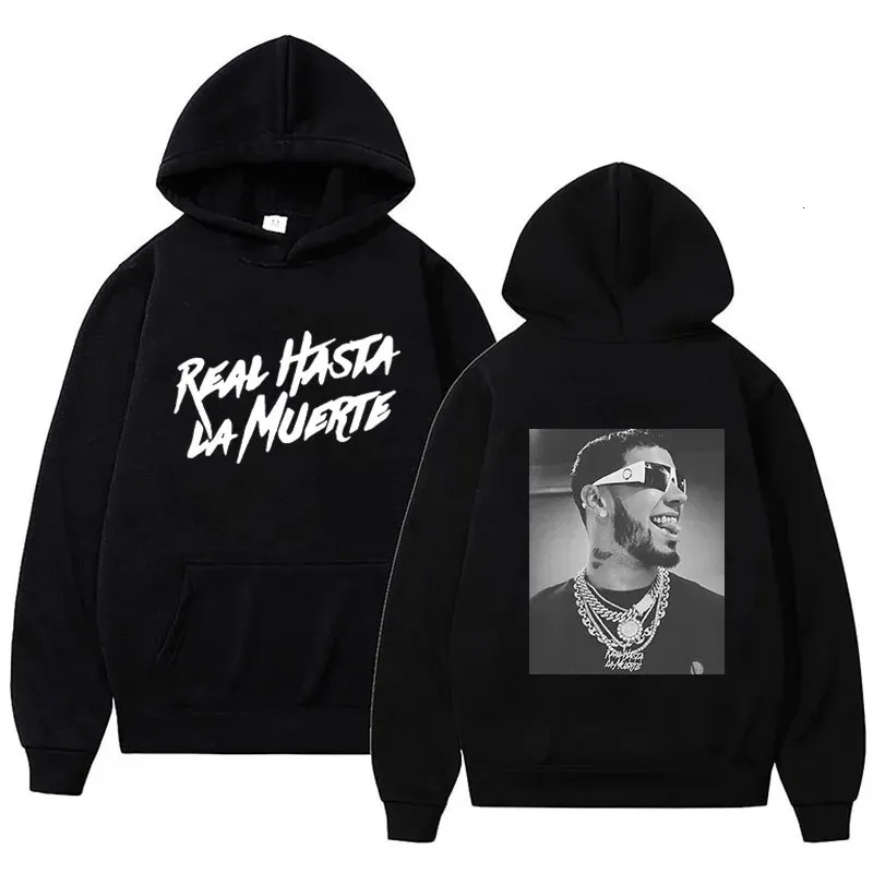 Anuel aa tryckta hoodies tröja kappa real hasta la muerte casual trackdräkt dräkt män kvinnor kläder anime pullover hoodie 240119