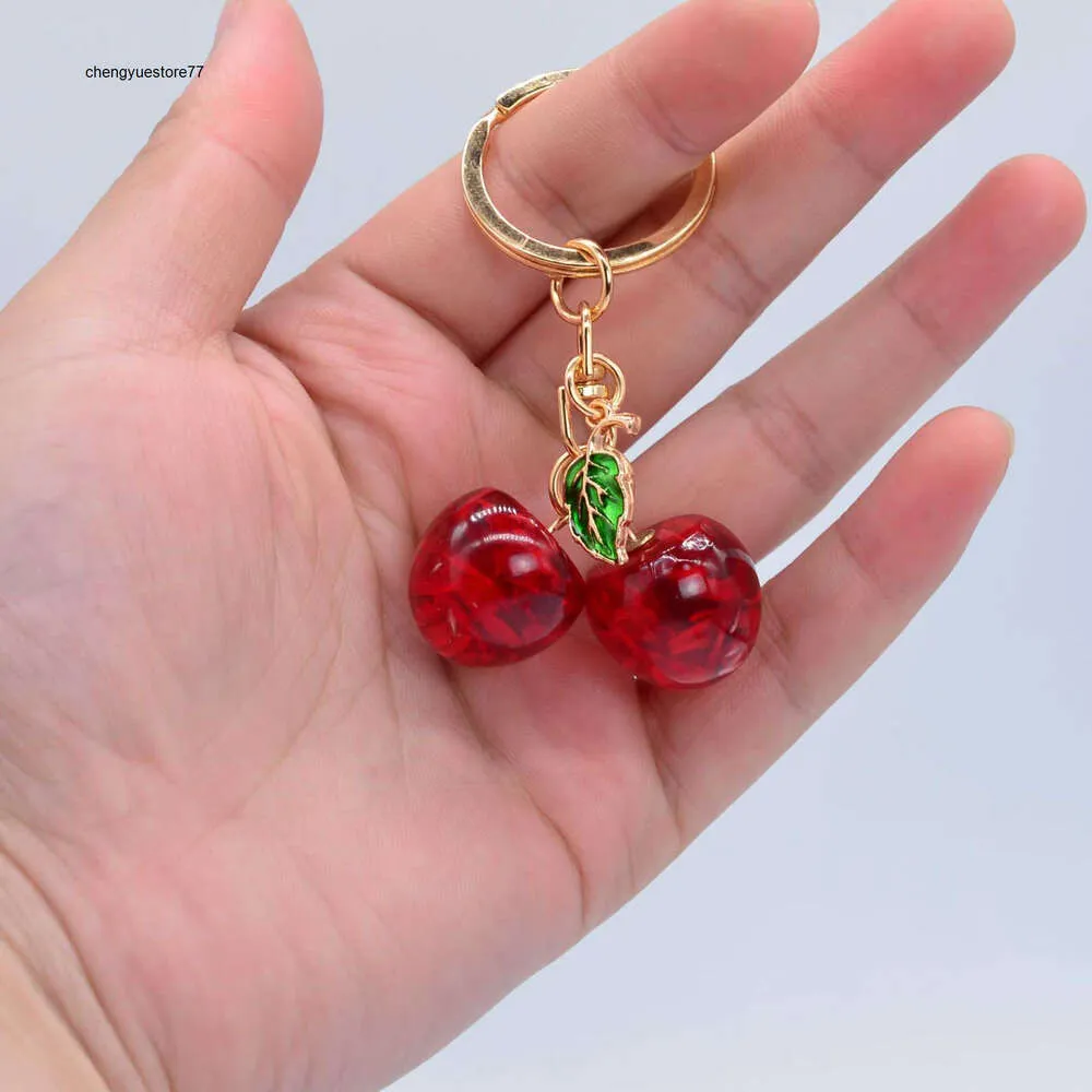 Vermelho rosa chelizi pingente popular bolsa feminina jóias doce verão cereja fruta chaveiro