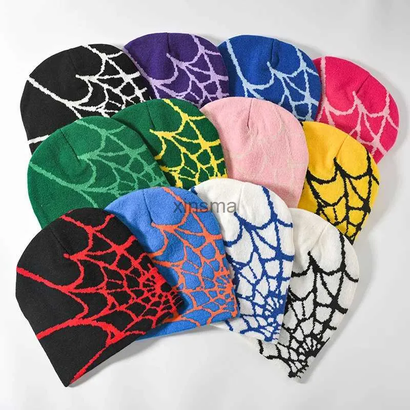 Gorro/bonés de caveira moda tricô aranha web design chapéu para homens mulheres pulôver boné de pilha y2k goth quente gorro chapéus novo hip-hop boné de rua yq240207