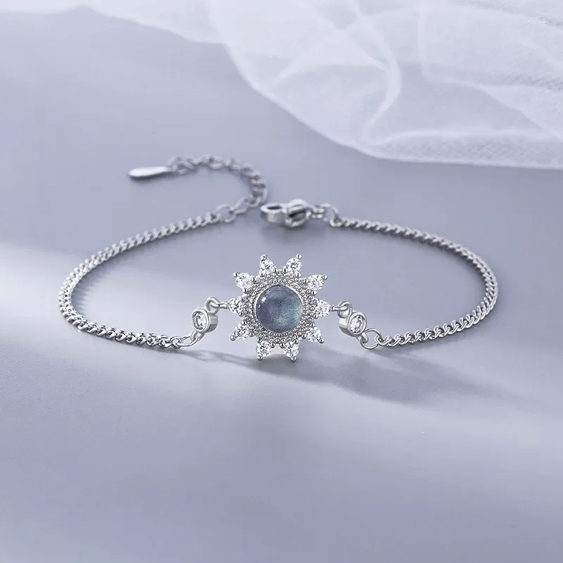 Pulseras de eslabones, pulsera con dije de girasol de piedra lunar de cristal a la moda, brazalete para mujeres y niñas, elegante regalo de joyería de boda Sl732