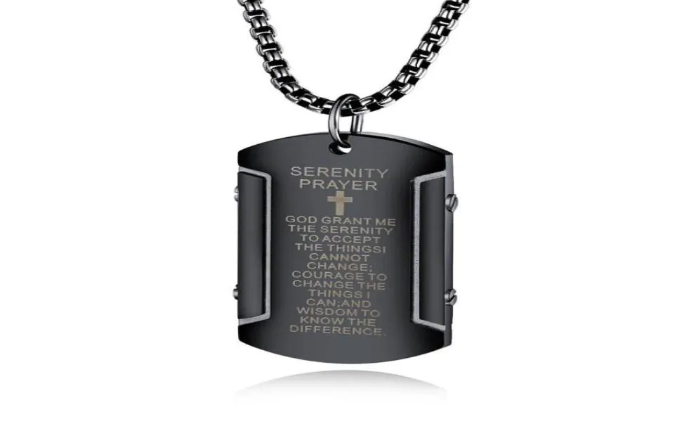 Fashion Stainless Steel Jewelry Men Silver Bible Cross Necklace Scripture Square Pendant Chain Punk Mens Hip Hop Necklaces For Gifts3964876