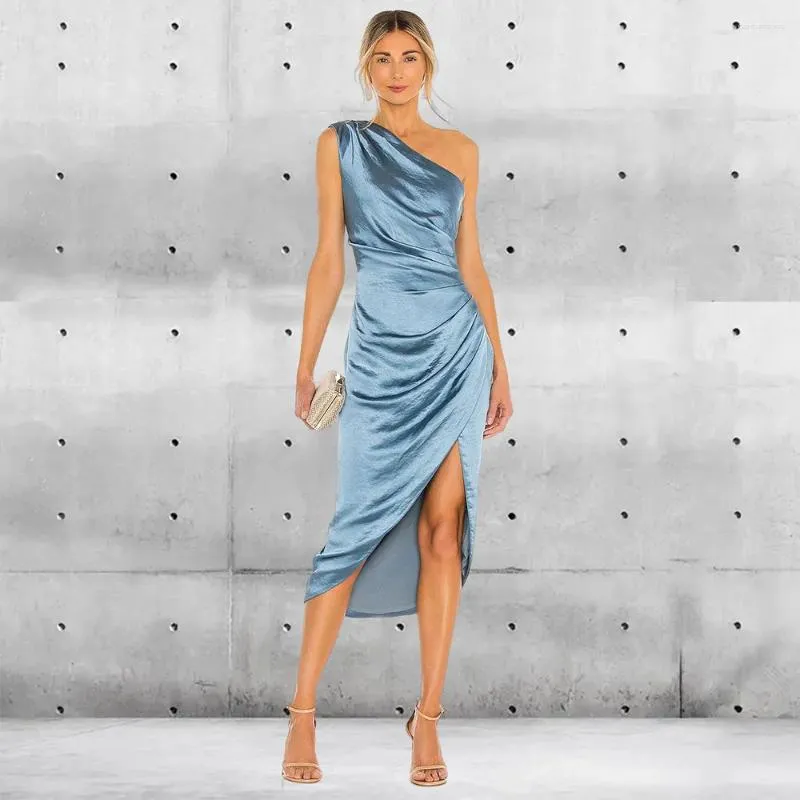 Bodycon Dresses Solid Sleeveless Side Zipper Slit Irregular Dress