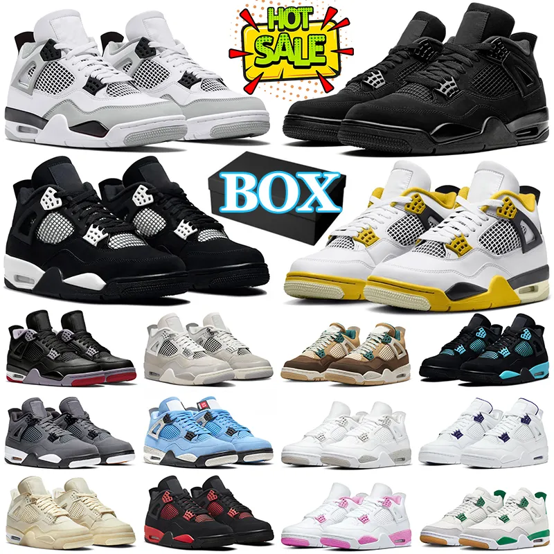 With Box Black Cat 4s Jumpman 4 Basketball Shoes Men Women j4 Sport Sneakers Military Black Red Pink Thunder Sail Olive Canvas UNC Bred Womens Outdoor Mens Trainers