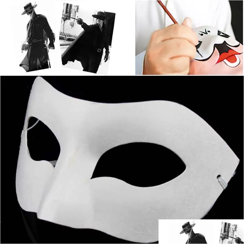 Maschere per feste Mano Ding Board Solido bianco Fai da te Zorro Maschera di carta Partita vuota per le scuole Celebrazione della laurea Cosplay Masquerade Drop Dhhsy