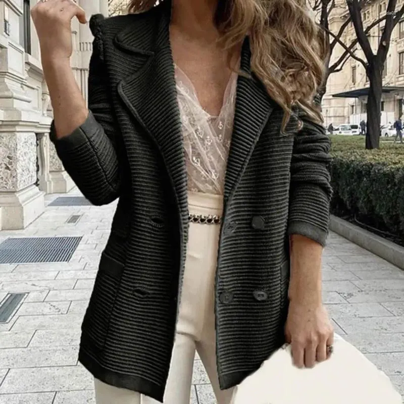 Damespakken Dames Vest Jas Effen Double Breasted Pendelaars Stijl Slim Fit Kraag Blazer Lange Mouw Knoppen