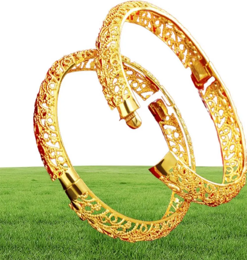 1 Pieces Hollow Filigree Womens Bangle Solid 18k Yellow Gold Filled Wedding Female Bracelet Openable Gift9856485