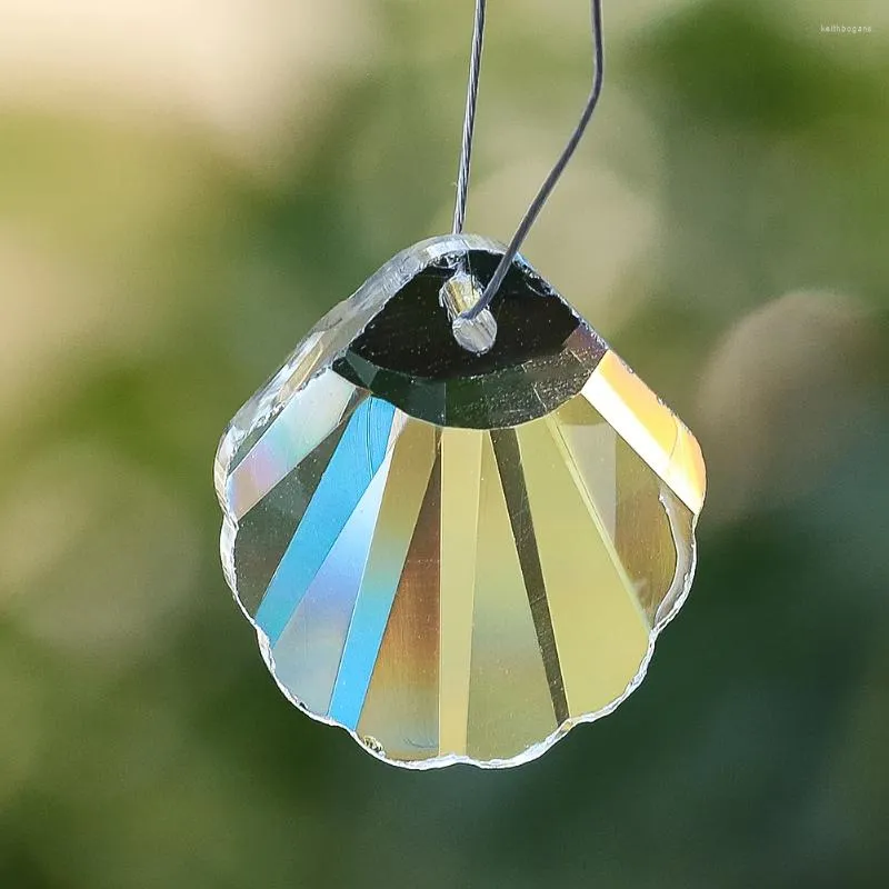 Lustre en cristal, 5 pièces, pendentif pétoncle de 30mm, coquille de prisme en verre à facettes pour la décoration de la maison, balcon, ombre lumineuse, attrape-soleil