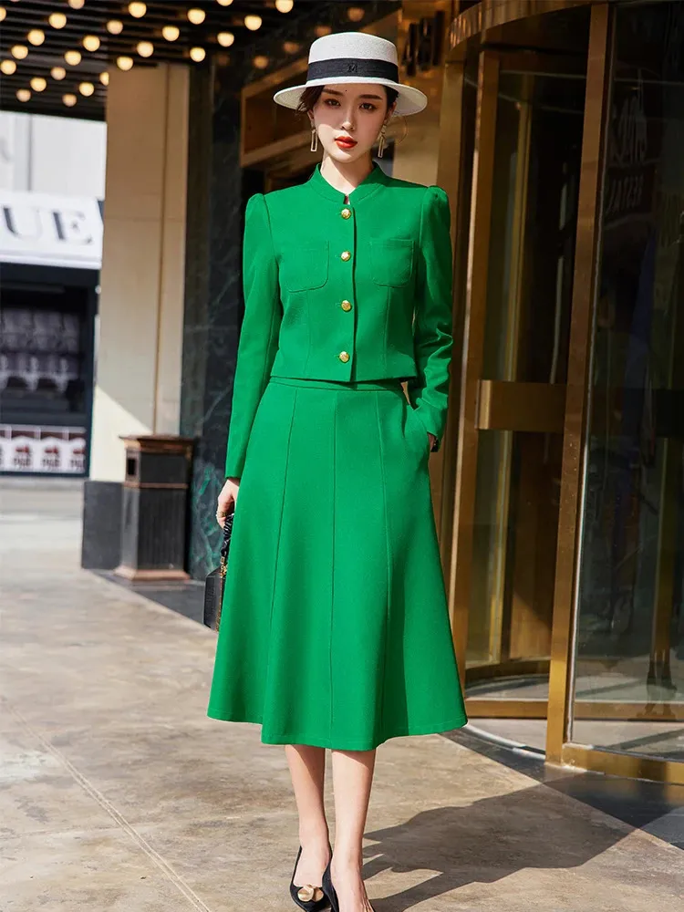 Formal Skirt Suits for Ladies Two Piece Set Long Sleeve Jacket and Long  Skirt for Work Wear in Gray Red Green Black from Dhgate Two Piece Dress -  price 115.61