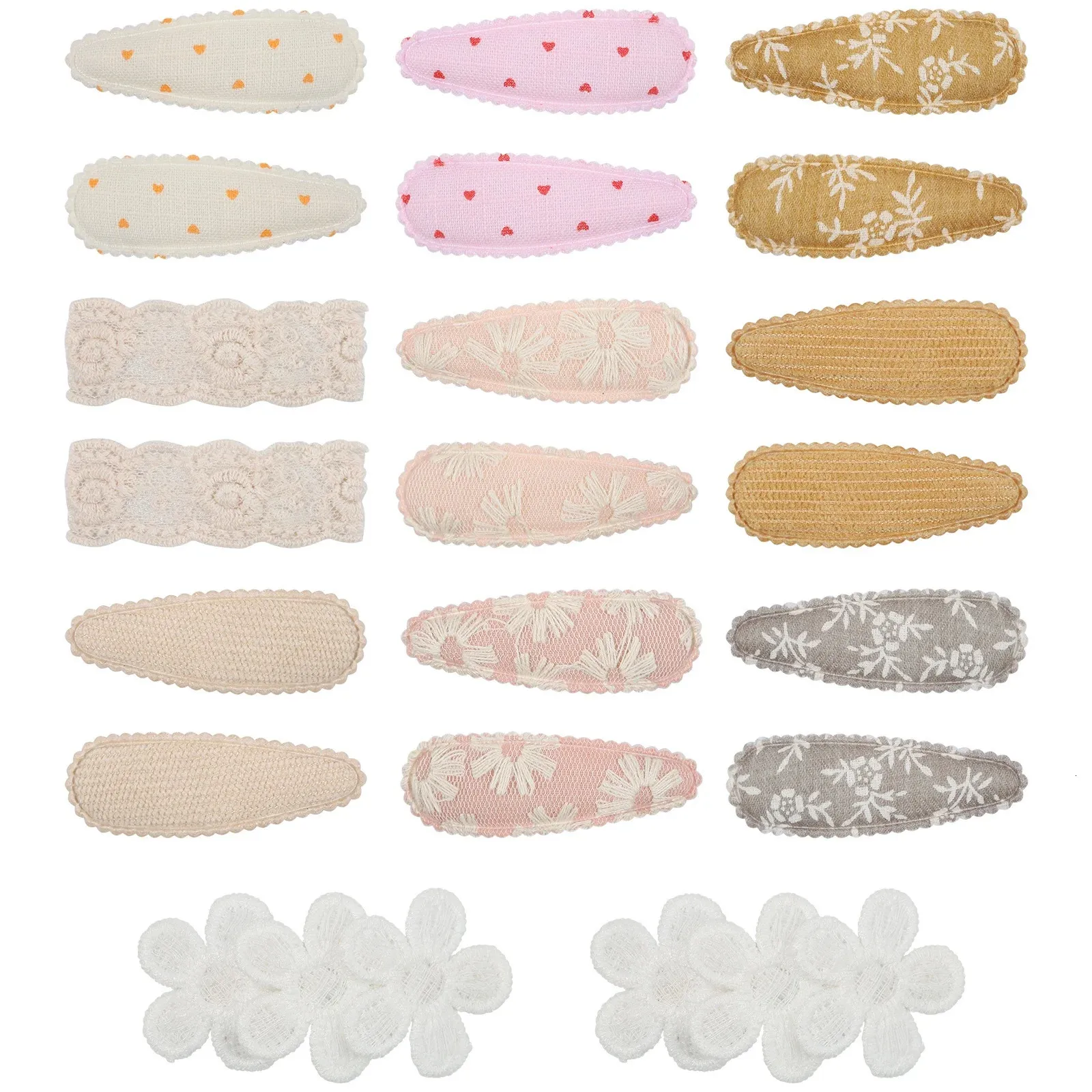 120pclot Lace Embroidery Basic Snap Baby Hair Drop Clip Cotton Flower Printed Clamp Pins Hairpins BB Barrettes Girls 240130