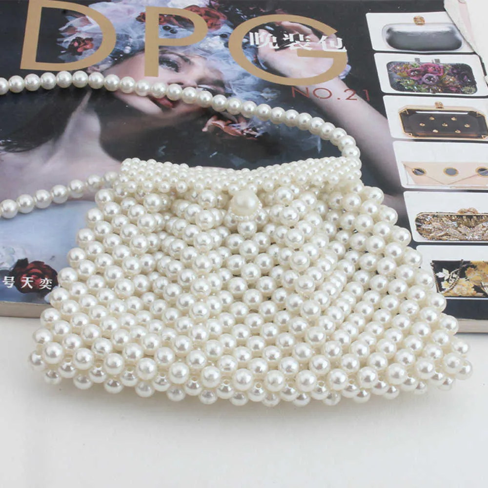 Mini torba z koralikami mała torba na zmianę koreańską ręcznie tkaną akrylową torbę z perłową torbę na telefon komórkowy 240207