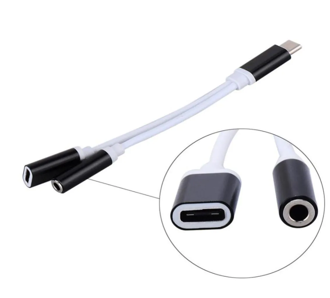 2 I 1 Charger och O Typec hörlurar hörlurar USBC Jack Adapter Connector Cable till 35mm AUX -headset för smartphone iPhone S1161180