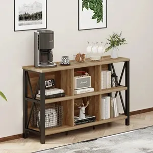 2. FATORRI Rustic 6 Cube Storage Organizer with Shelf, Wood and Metal Cubby Bookcase