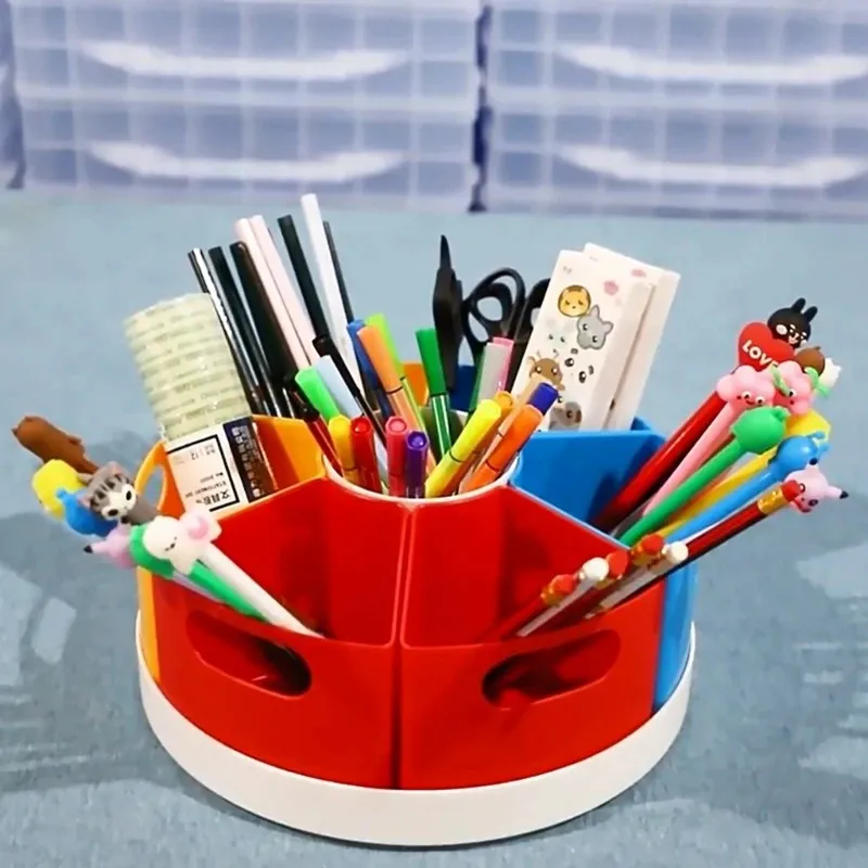 Rotierender Schreibtisch-Organizer, 6 Segmente, 3 Farben, Stifthalter, Desktop-Kunstbedarf für Zuhause, Schule, Büro 240125