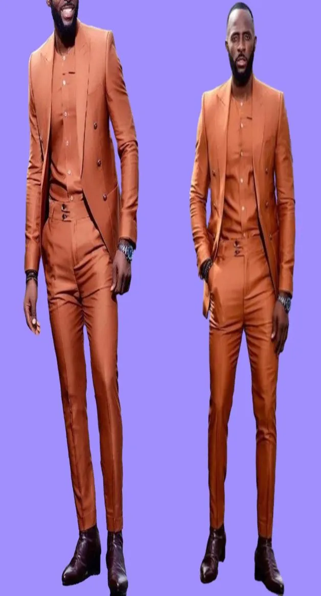 Costume Orange à revers pour hommes, Blazer 2 pièces, Tuxedos, vêtements de fête de mariage, sur mesure, coupe cintrée, costume d'affaires 4826752