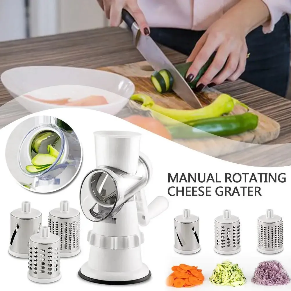 Multifunctional Manual Roller Vegetable Cutter Shredder Potato Grater Hand Crank Home Kitchen Tool Round Slicer Rotating Grater 240130