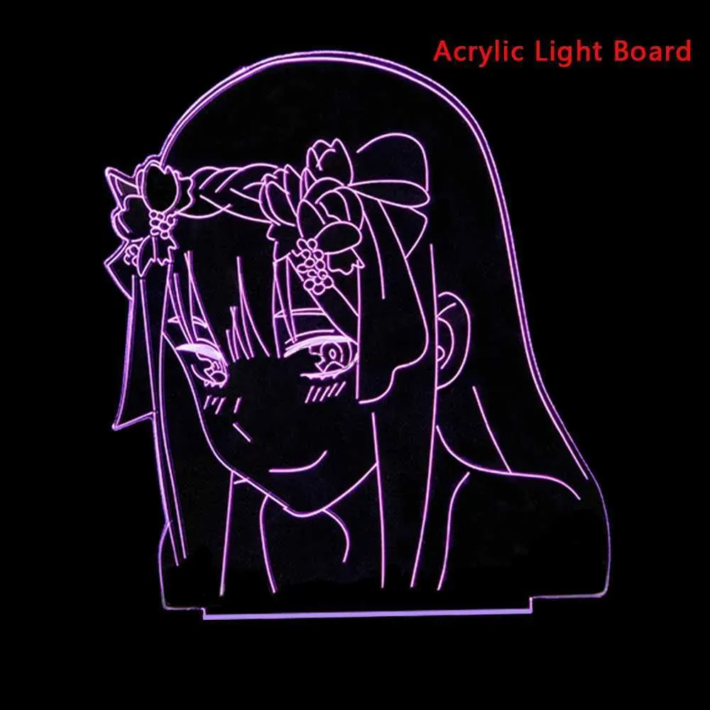 Night Lights Anime Zero Two 3D Acrylic Board LED Night Light Cartoon USB Illusion Lamp Kid Manga Franxx Acrylic Board YQ240207