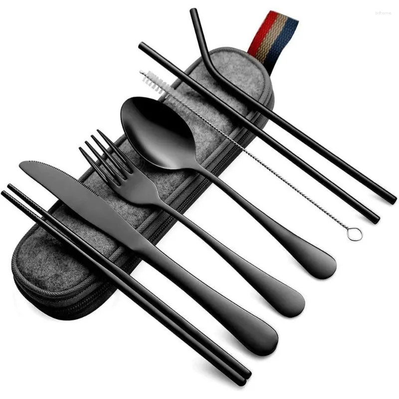 Flatware Sets 8PCS Portable Cutlery Single Box Suitable For Outdoor Picnic Travel Students Dinnerware Chopsticks Fork Spoon Knife Easy To