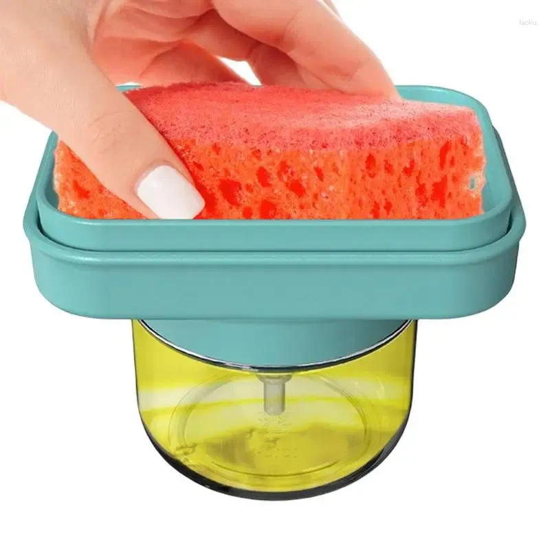 Kitchen Storage Sponge Liquid Dispenser Dish With Holder Transparent Glass Bottle Press To Dispense For Home