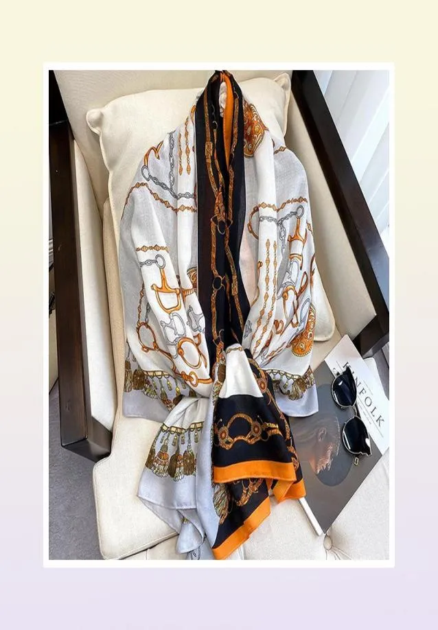 Scarves Cotton Scarf For Women Winter Warm Viscose Orange Polka Dot Print Designer Fashion Pashmina Shawls Scarfs8712027