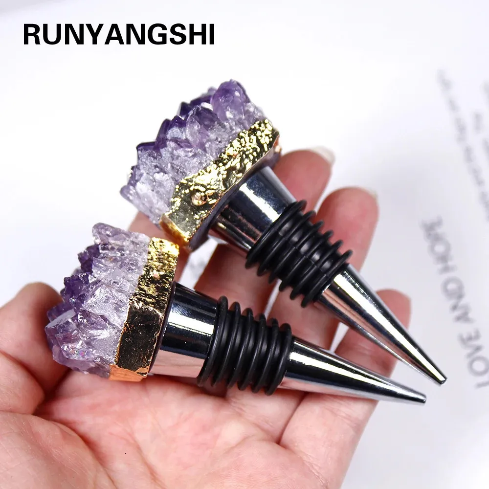 1pcs Natural amethyst cluster Shaped Red Wine Champagne Wine Bottle Stopper Valentines Wedding Gifts Reusable Stopper 240131