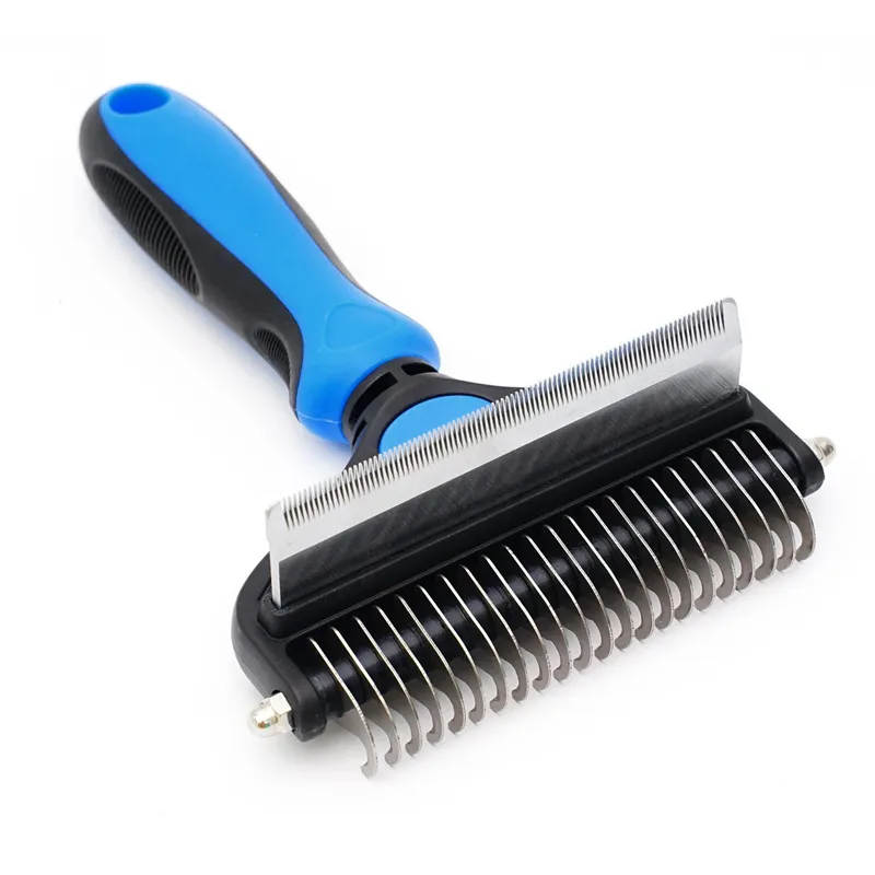 Pet Grooming Brush 2 in 1 Deshedding Tool Effective Removing Knots Mats Tangles Dematting Undercoat Rake Comb for Dogs and Cats