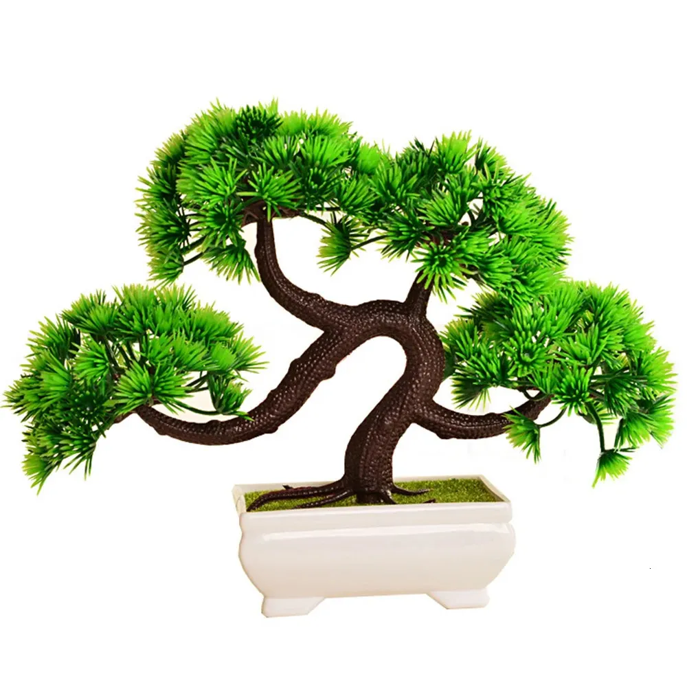 2021 New Artificial Plants Welcome Pine Bonsai Fake Potted Plant Tree Faux Long Baisong Branch Leafs Home Office Balkon Decor