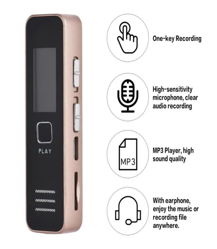 Digital Voice Recorder 20-timmars inspelning med MP3-spelare, Mini O Record Support 32 GB TF Card Professional Dictaphone8891142