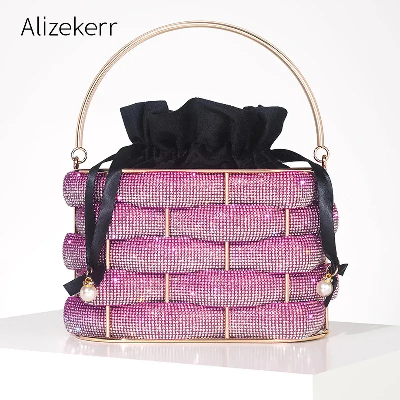 Alizekerr tissé strass pochettes femmes Boutique gradué multicolore cristal évider sacs à main en métal et sacs à main de mariage 240130
