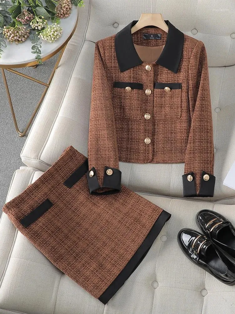 Two Piece Dress Women Casual Blazer Skirt Suit Ladies Black Beige Coffee Khaki Long Sleeve Female Set For Autumn Winter