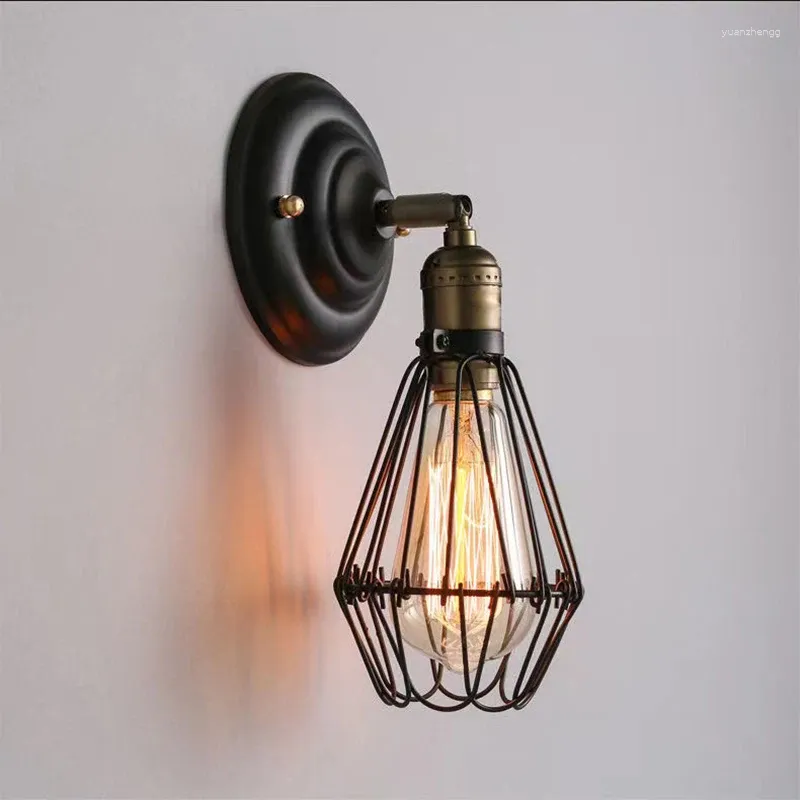 Lampade da parete Gabbia di ferro americano a prova di esplosione Oro Nero Retro Loft Apparecchio per la casa Decorazioni per soggiorno Sconce Apparecchio di illuminazione