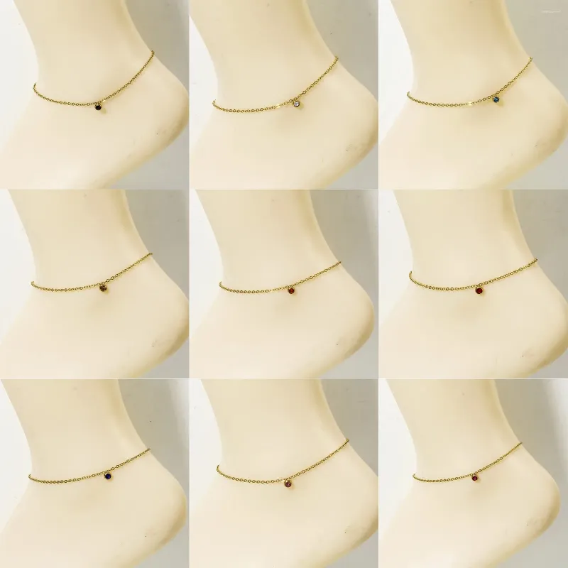 Anklets 1pc 304 스테인레스 스틸 발목 골드 컬러 링크 케이블 체인 다색 라운드 참 팔찌 도보 22cm 길이