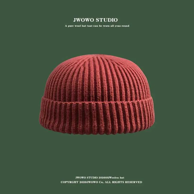 Beanie/Skull Caps Autumn Winter Short Warm Melon Hat Men Sticked Round Top Brimless Cold Hat Women Street Hip-Hop Wool Beanie Gratis frakt YQ240207