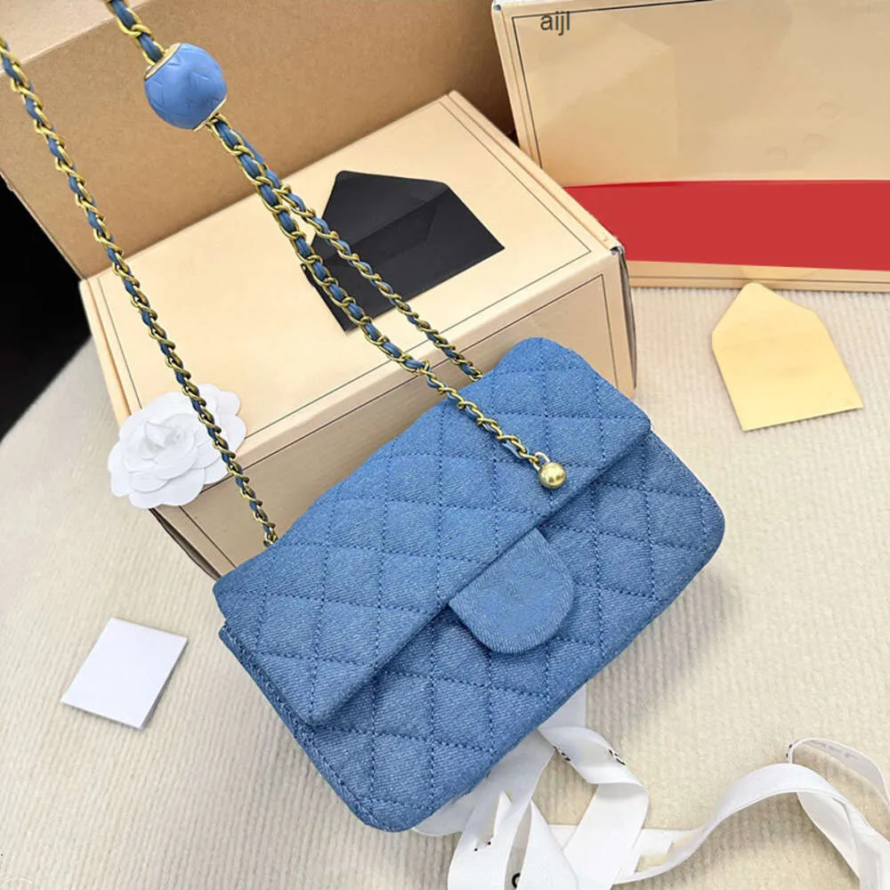 2024 Cc Borsa Borse a tracolla 22c Donna Classic Mini Patta Denim Trapuntato Perla Crush Borsa a sfera Buona Hardware in metallo dorato Catena Matelasse Crossbo