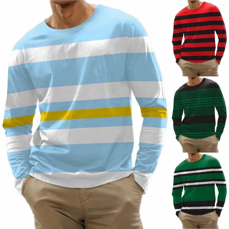 Herrtröjor mode tees toppar casual stripe tryckt klassisk långärmad o-hals skjortor blus camisa maskulina #40