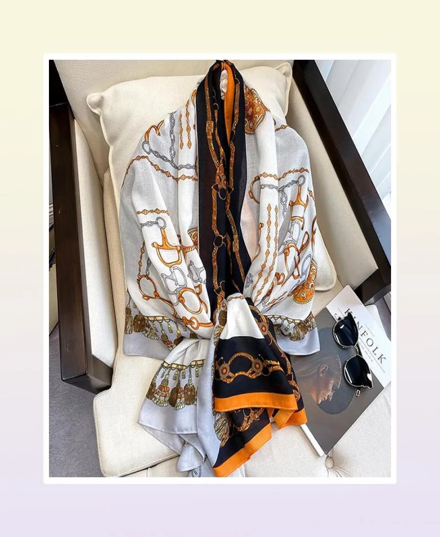 女性用スカーフコットンスカーフ冬の暖かいビスコースオレンジポルカドットプリントデザイナーファッションパシュミナショールスカーフス3713772